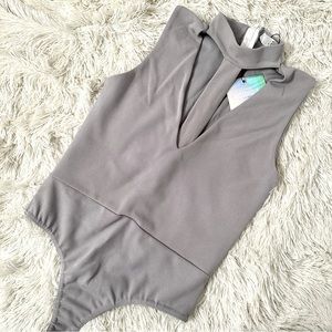 Missguided Grey Harness Tab Neck Bodysuit 4 Small S